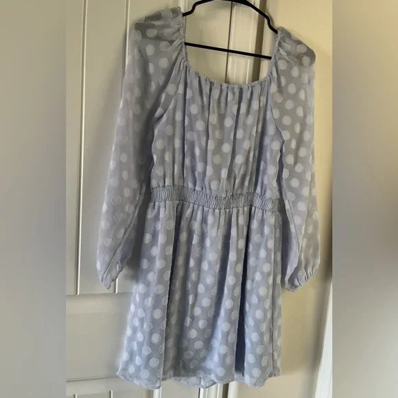 LC Lauren Conrad Sky Blue Polka Dot Long Sleeve Dress - Picture 3 of 7